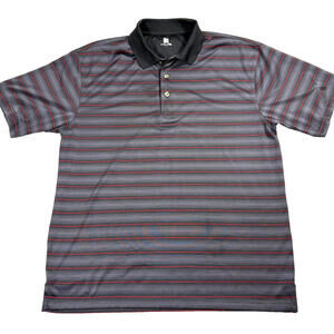 2Under Polo Shirt Mens L Gray Red Stripe Golf Performance Moisture Wicking Top